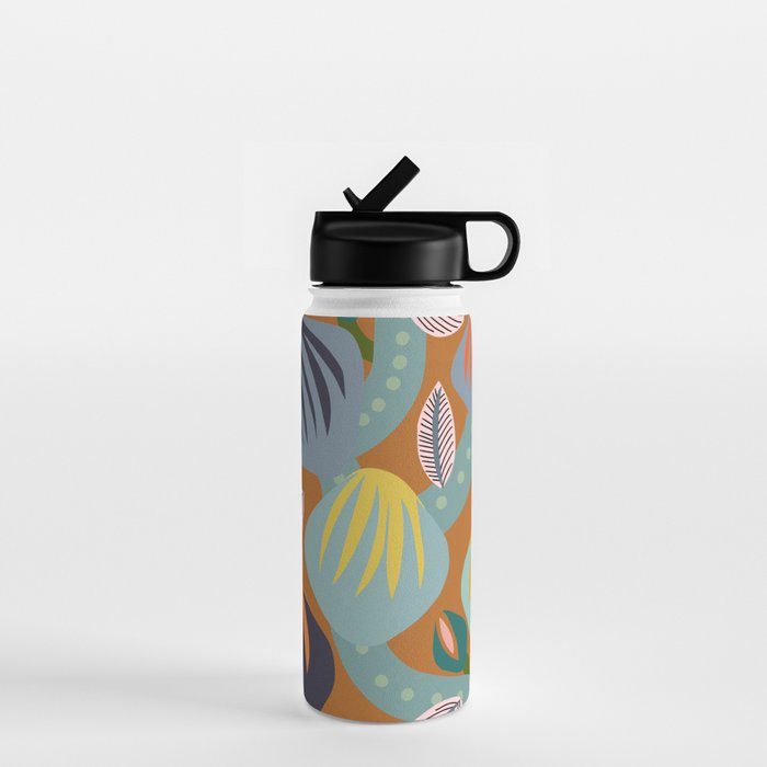 Big happy retro blooms rust Water Bottle Gallery Image 1