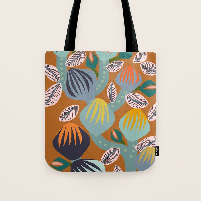 Big happy retro blooms rust Tote Bag Gallery Image 1