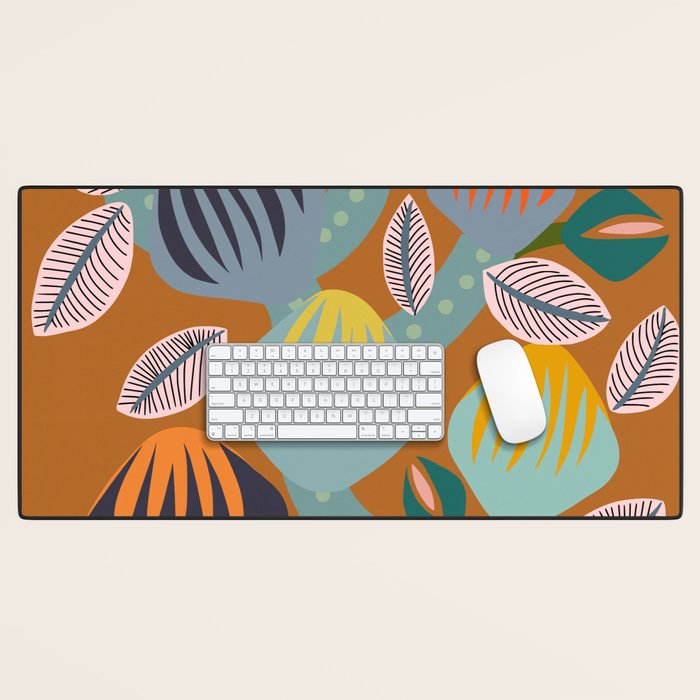 Big happy retro blooms rust Desk Mat Gallery Image 1