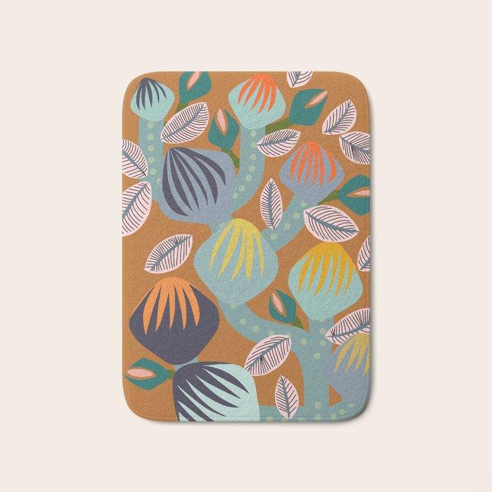 Big happy retro blooms rust Bath Mat Gallery Image 1