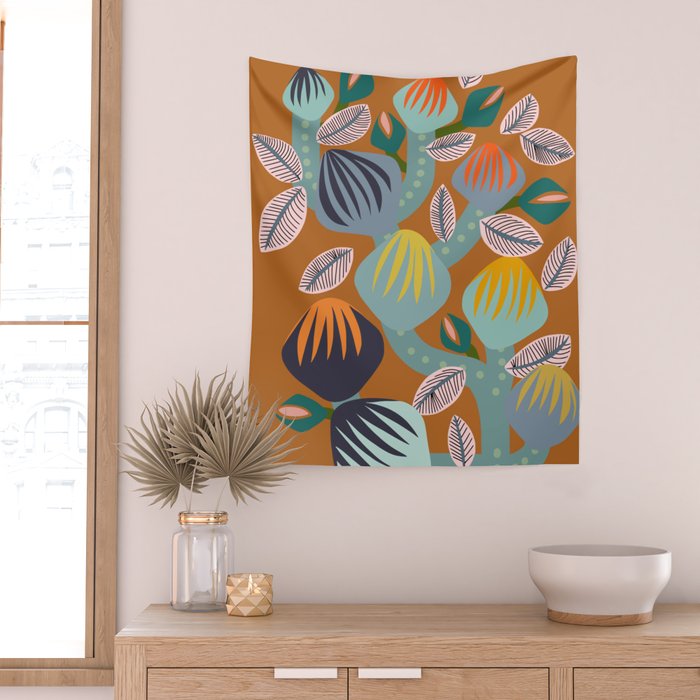 Big happy retro blooms rust Wall Tapestry Gallery Image 2