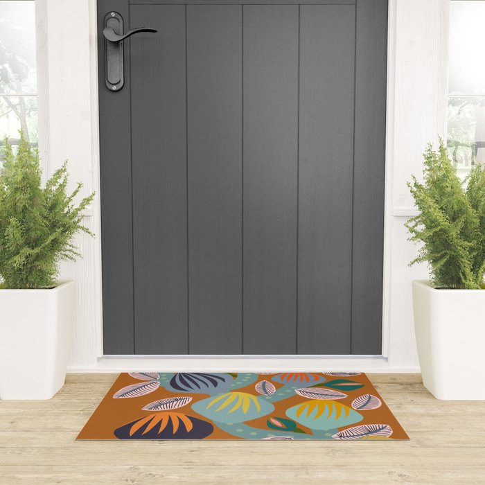 Big happy retro blooms rust Welcome Mat Gallery Image 3