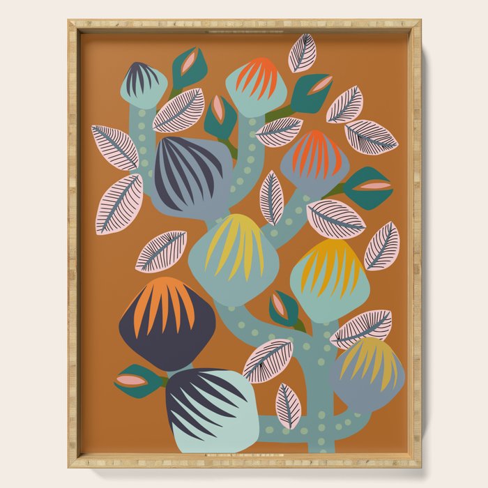 Big happy retro blooms rust Serving Tray Gallery Image 1
