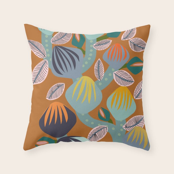 Big happy retro blooms rust Throw Pillow Gallery Image 1