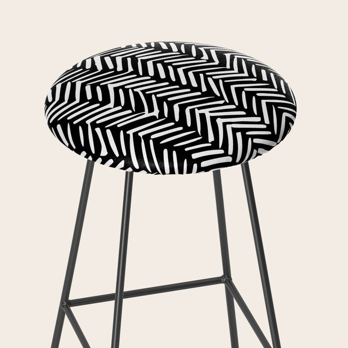 Boho, Herringbone, Geometric Art, Black and White Stool Gallery Image 2