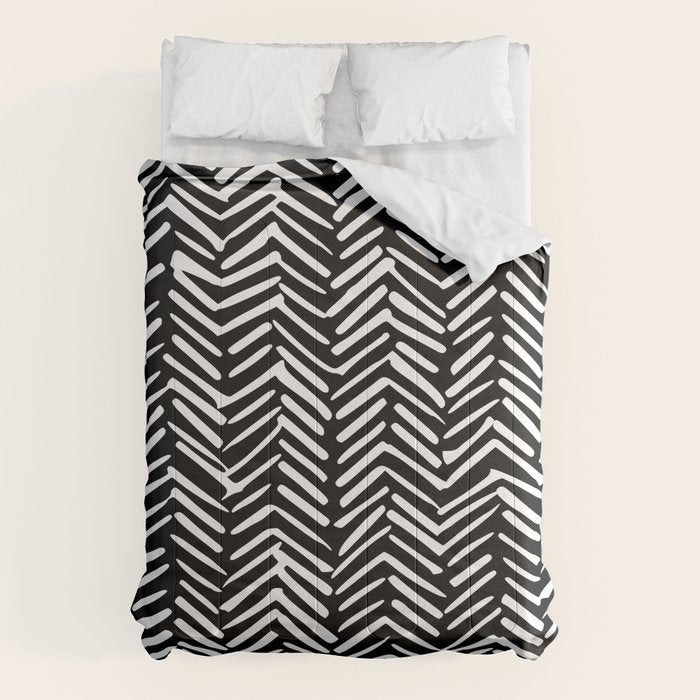 Boho, Herringbone, Geometric Art, Black and White Comforter Gallery Image 6