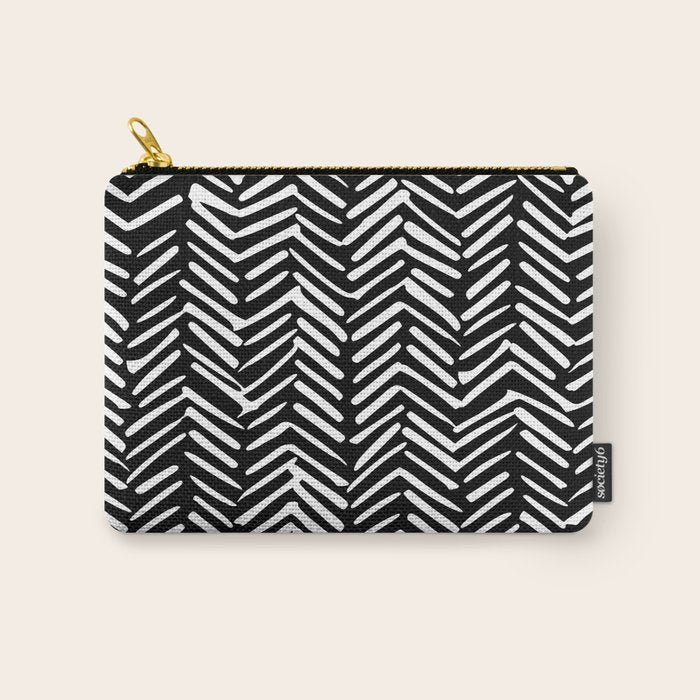 Boho, Herringbone, Geometric Art, Black and White Carry All Pouch Gallery Image 1