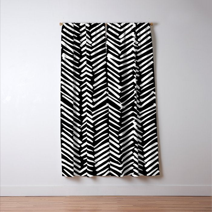 Boho, Herringbone, Geometric Art, Black and White Window Curtain Gallery Image 3