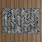 Boho, Herringbone, Geometric Art, Black and White Outdoor Rug Gallery Image 1