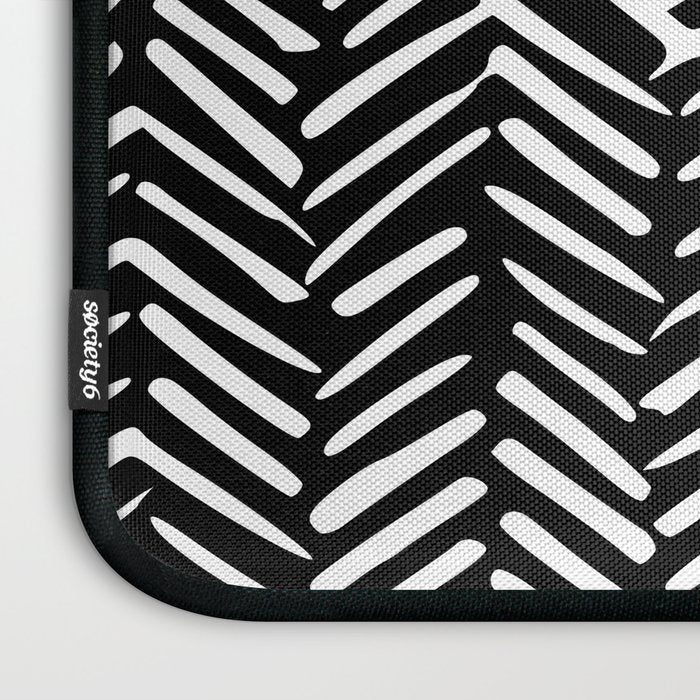 Boho, Herringbone, Geometric Art, Black and White Laptop Sleeve Gallery Image 3
