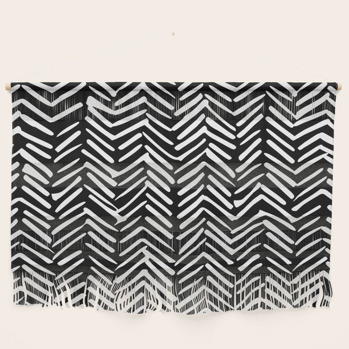 Boho, Herringbone, Geometric Art, Black and White Wall Hanging Gallery Image 1