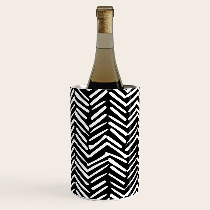Boho, Herringbone, Geometric Art, Black and White Wine Chiller Gallery Image 3