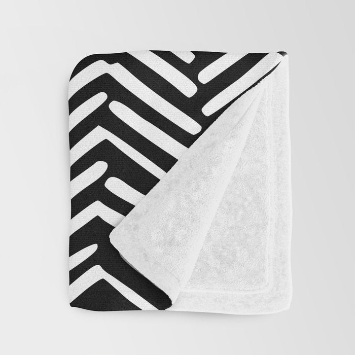 Boho, Herringbone, Geometric Art, Black and White Throw Blanket Gallery Image 3