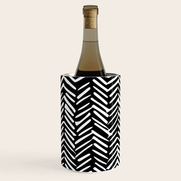 Boho, Herringbone, Geometric Art, Black and White Wine Chiller Gallery Image 2