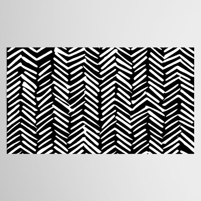 Boho, Herringbone, Geometric Art, Black and White Tablecloth Gallery Image 2