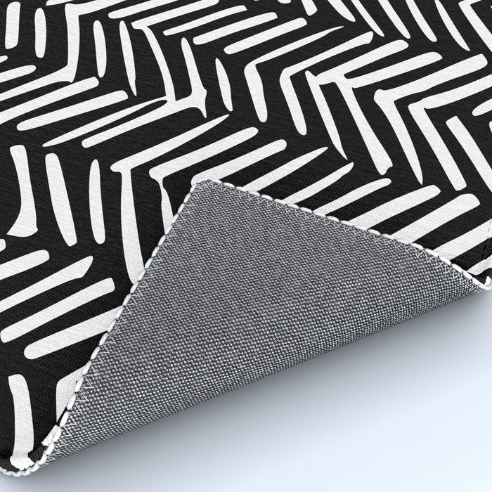 Boho, Herringbone, Geometric Art, Black and White Rug Gallery Image 4