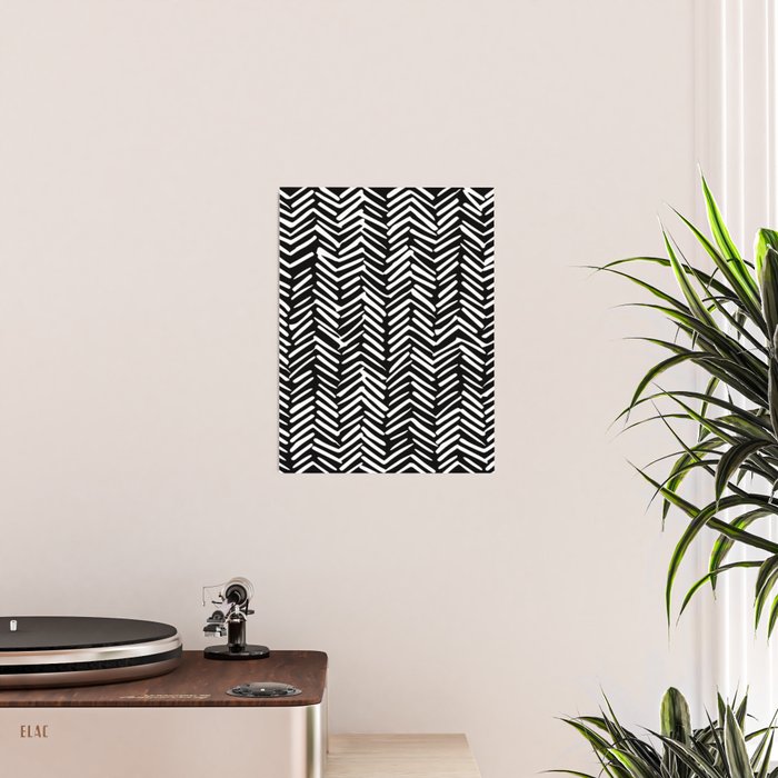 Boho, Herringbone, Geometric Art, Black and White Poster Gallery Image 2