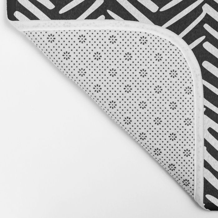 Boho, Herringbone, Geometric Art, Black and White Bath Mat Gallery Image 2