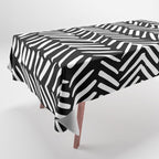 Boho, Herringbone, Geometric Art, Black and White Tablecloth Gallery Image 1