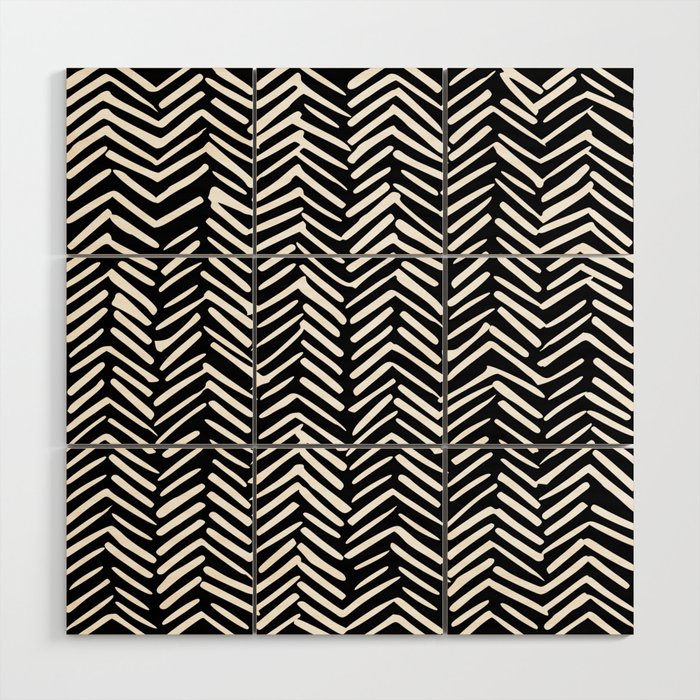 Boho, Herringbone, Geometric Art, Black and White Wood Wall Art Gallery Image 1