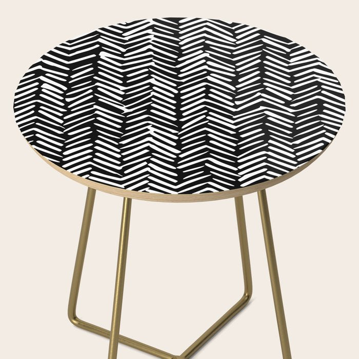 Boho, Herringbone, Geometric Art, Black and White Side Table Gallery Image 2