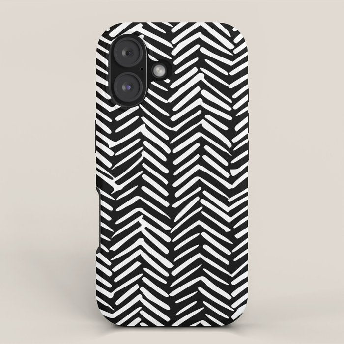 Boho, Herringbone, Geometric Art, Black and White iPhone Case Gallery Image 1