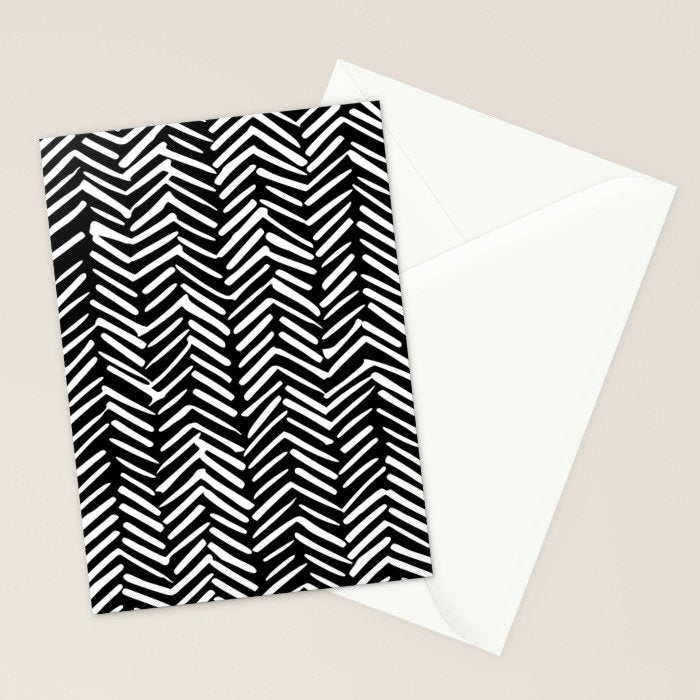 Boho, Herringbone, Geometric Art, Black and White Stationery Card Gallery Image 2