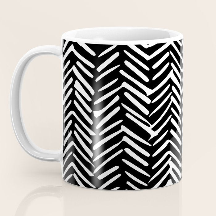 Boho, Herringbone, Geometric Art, Black and White Coffee Mug Gallery Image 3