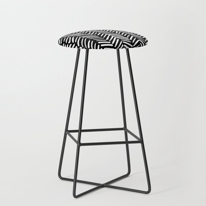 Boho, Herringbone, Geometric Art, Black and White Stool Gallery Image 1
