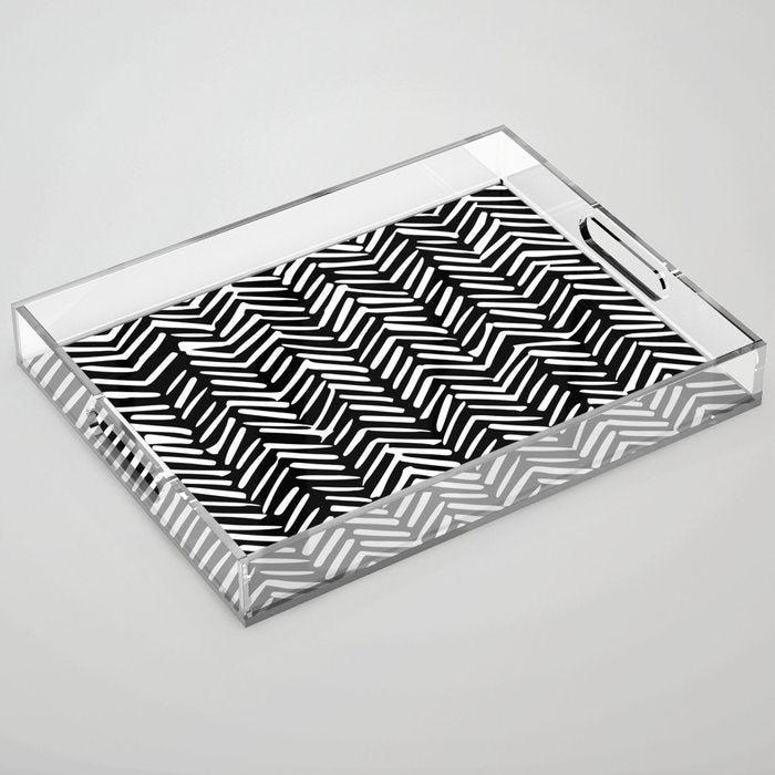 Boho, Herringbone, Geometric Art, Black and White Acrylic Tray Gallery Image 1