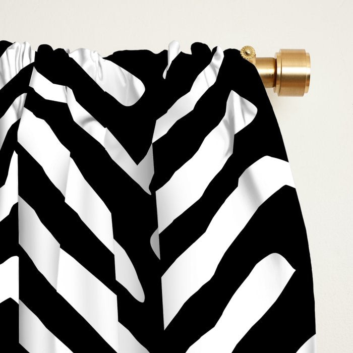 Boho, Herringbone, Geometric Art, Black and White Window Curtain Gallery Image 2