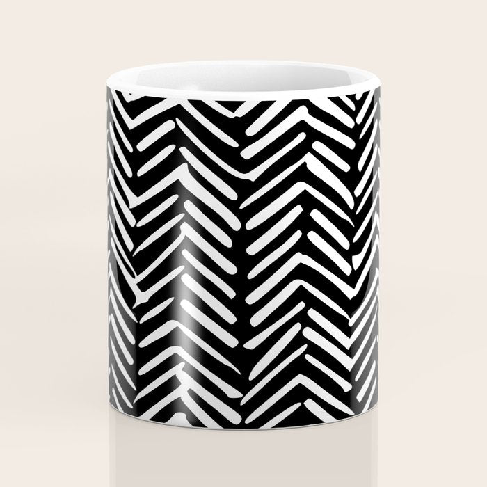 Boho, Herringbone, Geometric Art, Black and White Coffee Mug Gallery Image 4