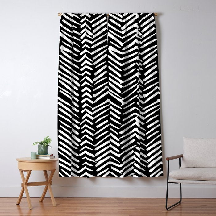 Boho, Herringbone, Geometric Art, Black and White Window Curtain Gallery Image 5