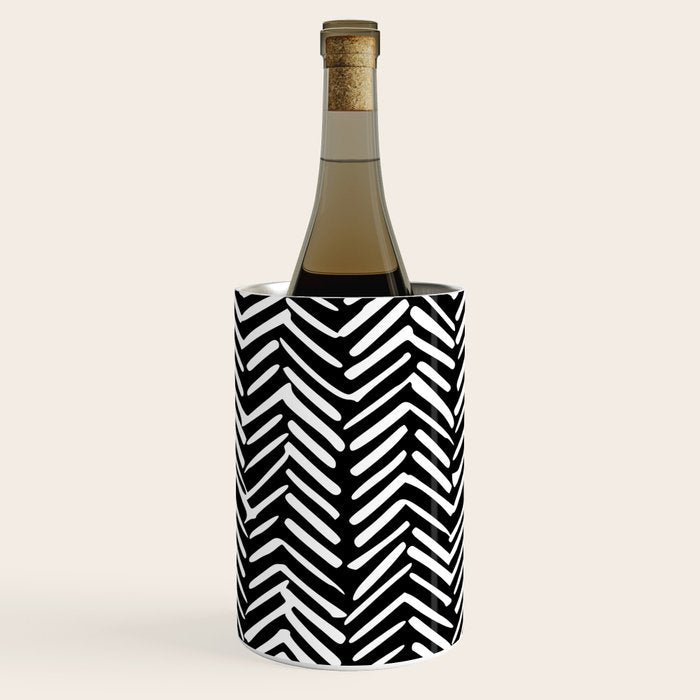 Boho, Herringbone, Geometric Art, Black and White Wine Chiller Gallery Image 1