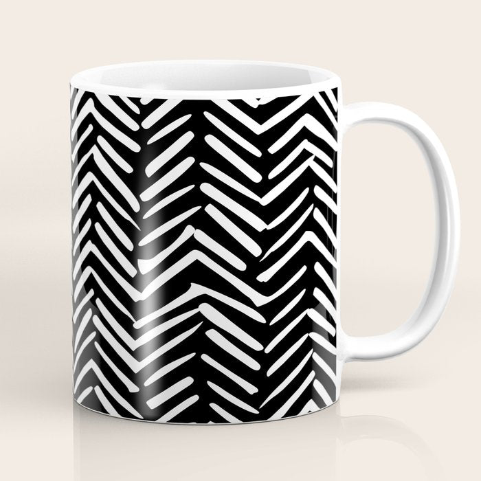 Boho, Herringbone, Geometric Art, Black and White Coffee Mug Gallery Image 1