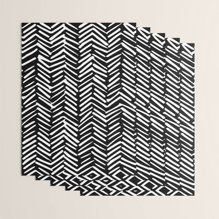 Boho, Herringbone, Geometric Art, Black and White Wrapping Paper Gallery Image 3