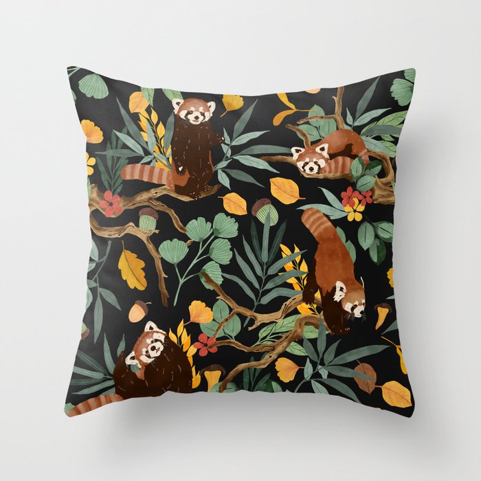 RED PANDAS IN DARK WILD NATURE Throw Pillow Gallery Image 6