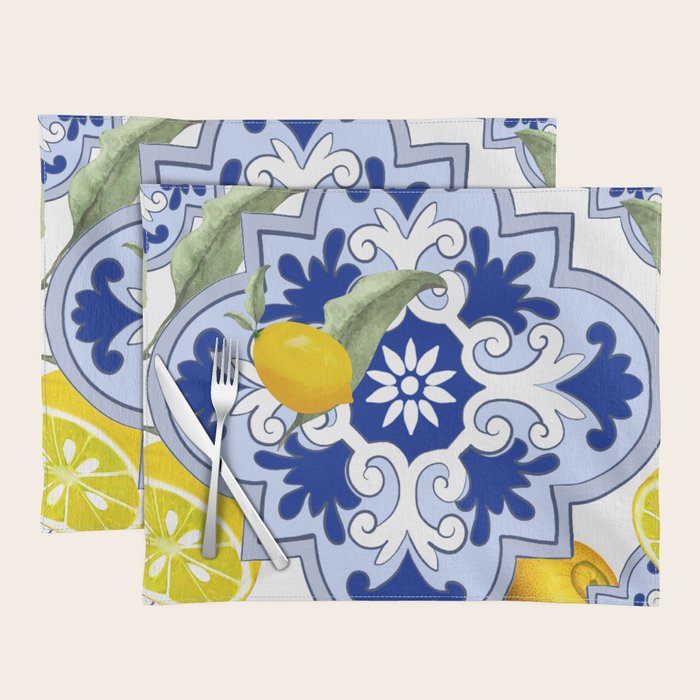 Summer citrus ,floral Mediterranean style ,lemon fruit pattern  Placemat Gallery Image 1