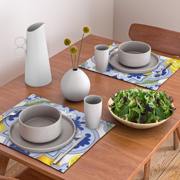 Summer citrus ,floral Mediterranean style ,lemon fruit pattern  Placemat Gallery Image 2
