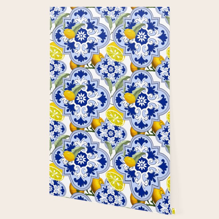 Summer citrus ,floral Mediterranean style ,lemon fruit pattern  Wallpaper Gallery Image 2