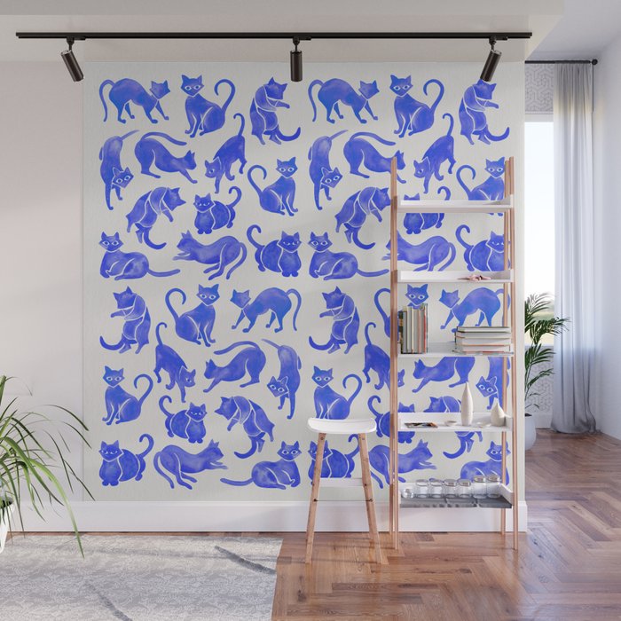Cat Positions - Blue Palette Wall Mural Gallery Image 1