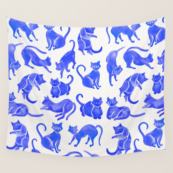 Cat Positions - Blue Palette Wall Tapestry Gallery Image 4