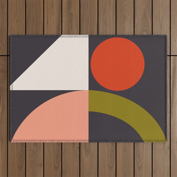 mid century bauhaus geometry square 1 Outdoor Rug Gallery Image 1