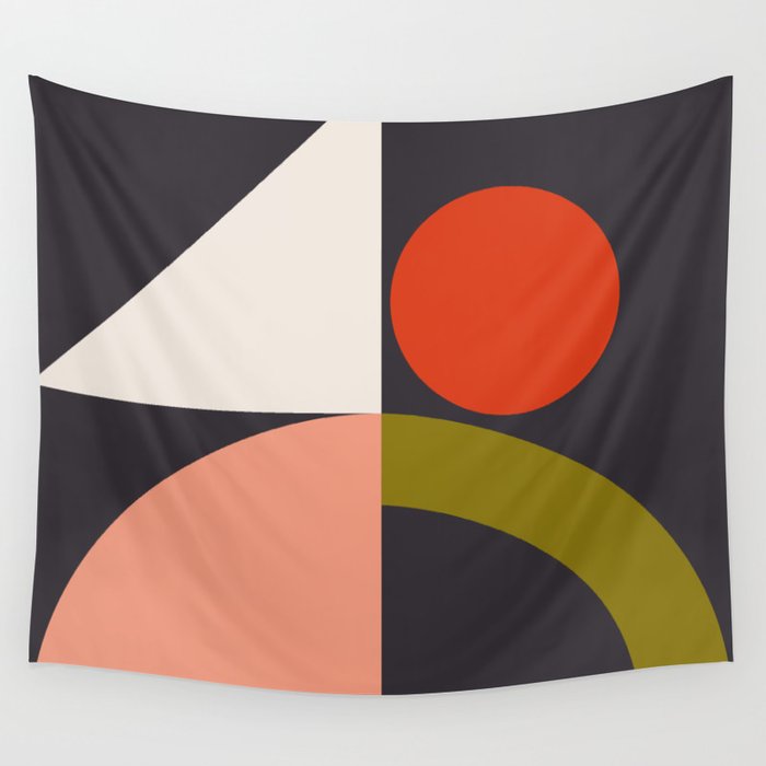 mid century bauhaus geometry square 1 Wall Tapestry Gallery Image 1