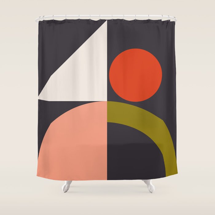 mid century bauhaus geometry square 1 Shower Curtain Gallery Image 1