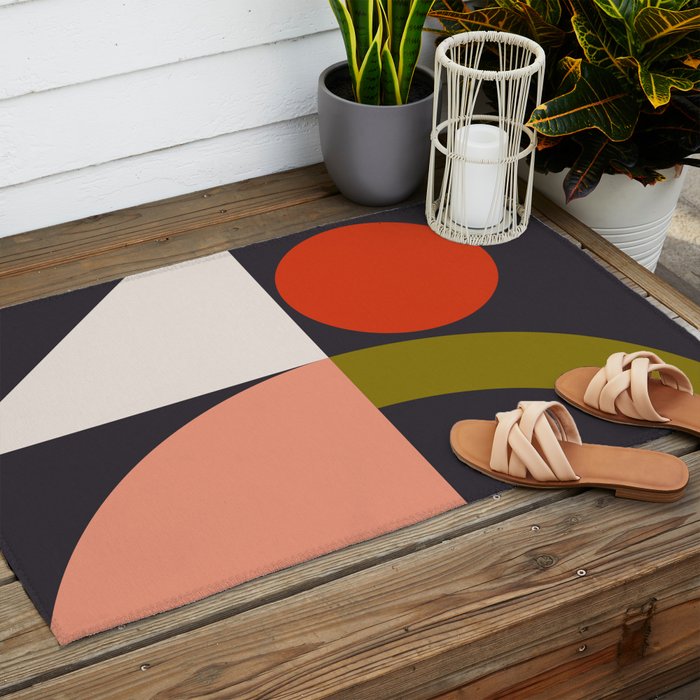 mid century bauhaus geometry square 1 Outdoor Rug Gallery Image 2