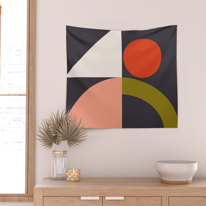 mid century bauhaus geometry square 1 Wall Tapestry Gallery Image 2