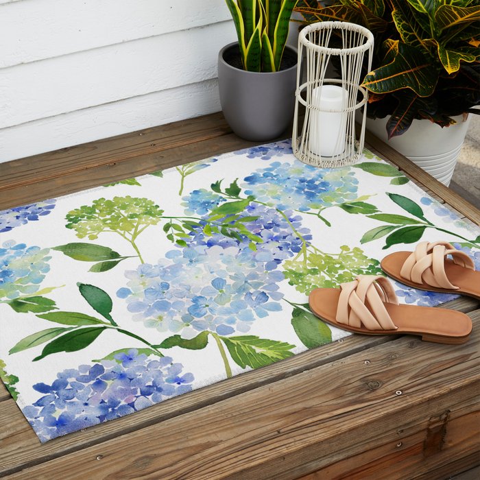 Blue Hydrangea Flowers Outdoor Rug Gallery Image 2
