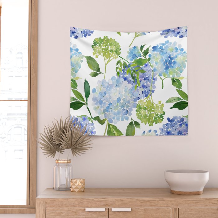 Blue Hydrangea Flowers Wall Tapestry Gallery Image 2