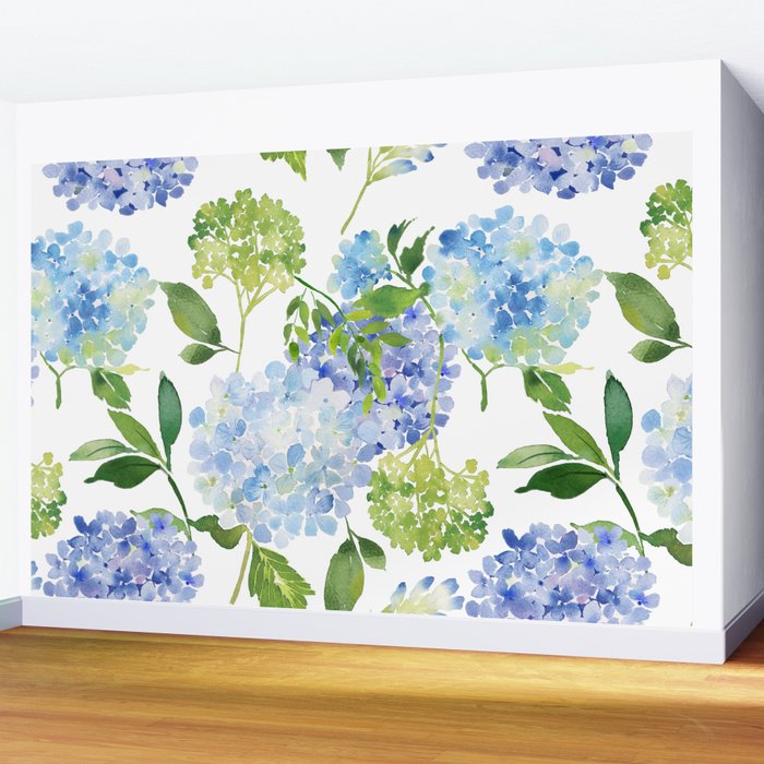 Blue Hydrangea Flowers Wall Mural Gallery Image 2